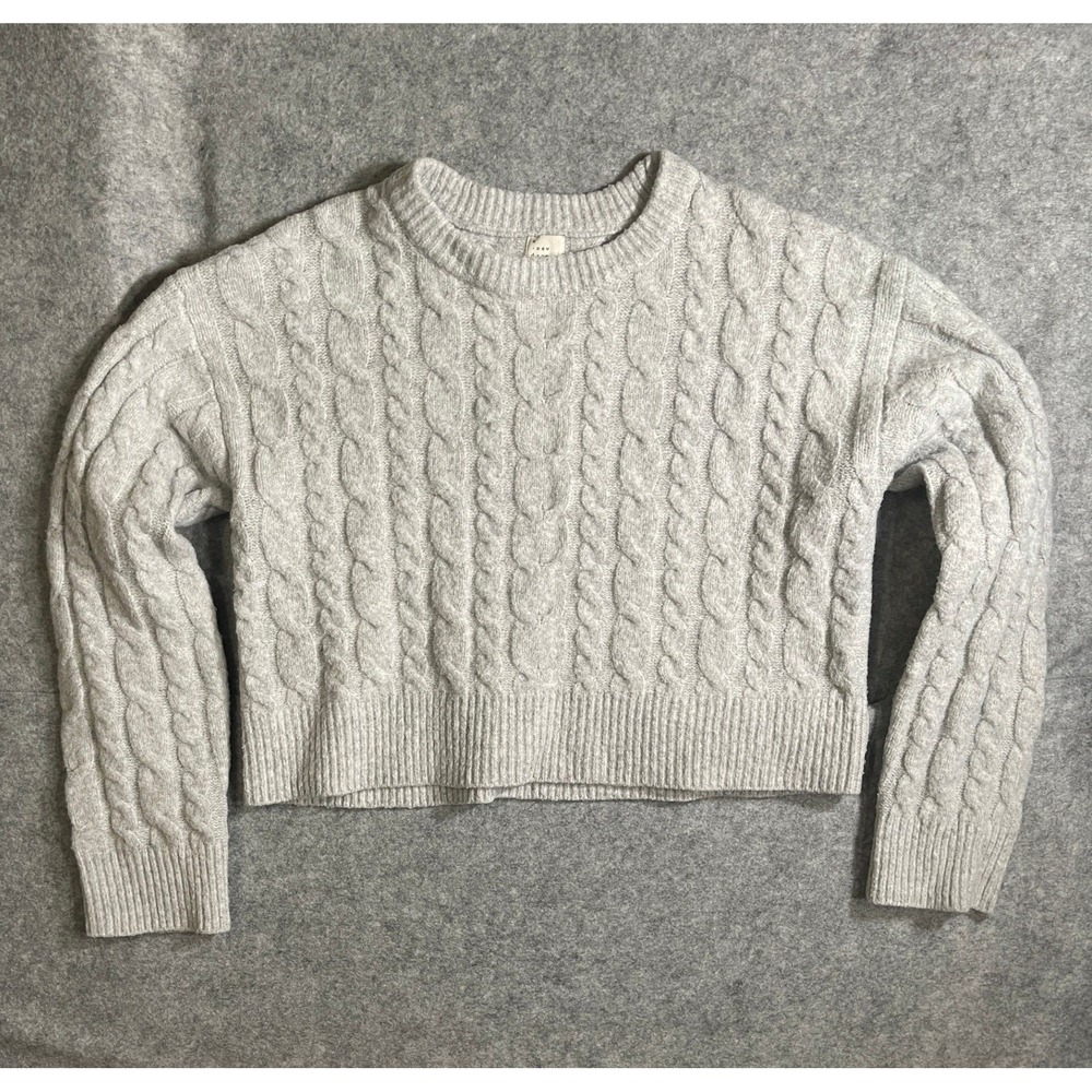 A New Day Womens Cable‎ Knit Sweater Gray Crew Neck Cropped Pullover Size L